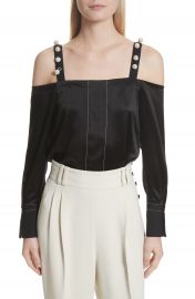 3 1 Phillip Lim Faux Pearl Strap Silk Cold Shoulder Top at Nordstrom